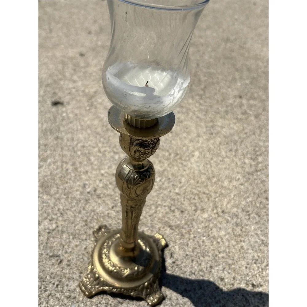Vintage Brass Candlestick Rococo Baroque Floral Taper India Victorian Heavy